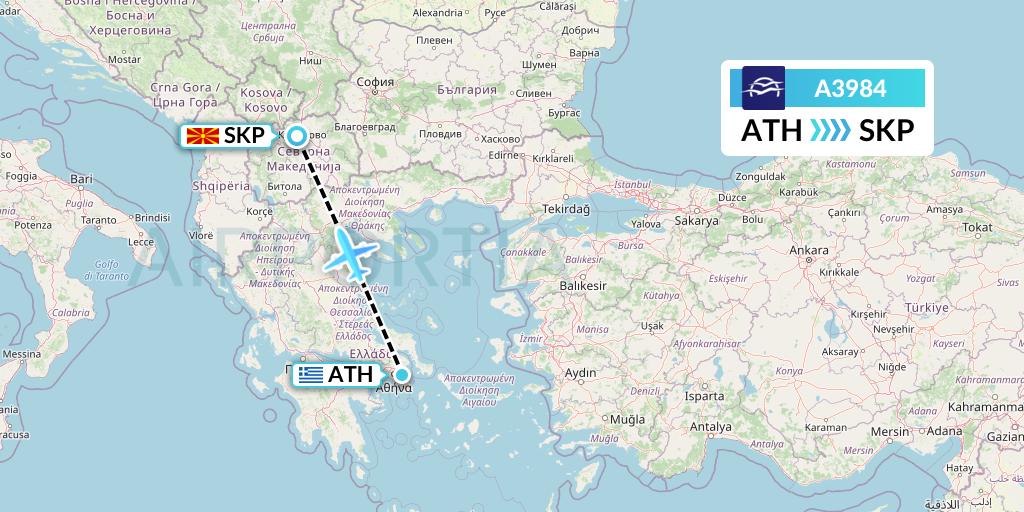 A3984 Flight Status Aegean Airlines Athens to Skopje (AEE984)
