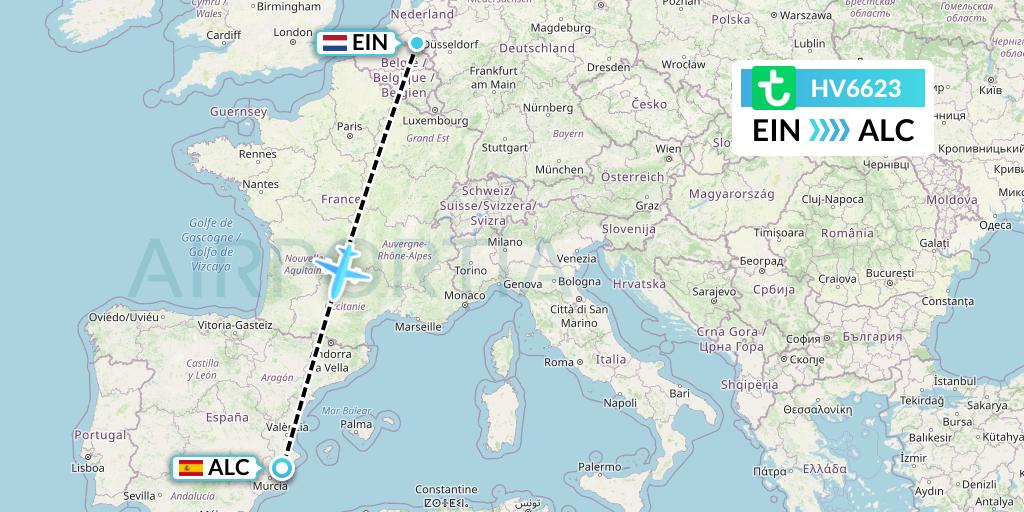 HV6623 Transavia Flight Map: Eindhoven to Alicante