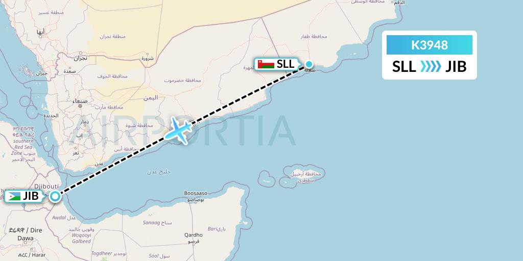 K3948 Taquan Air Flight Map: Salalah to Djibouti