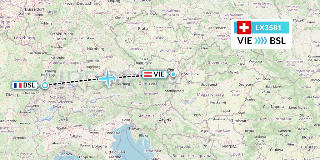 LX3581 Swiss Flight Map: Vienna to Basel
