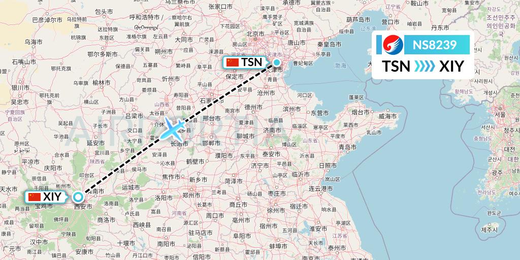 NS8239 Hebei Airlines Flight Map: Tianjin to Xi'an