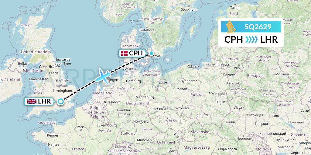 SQ2629 Singapore Airlines Flight Map: Copenhagen to London