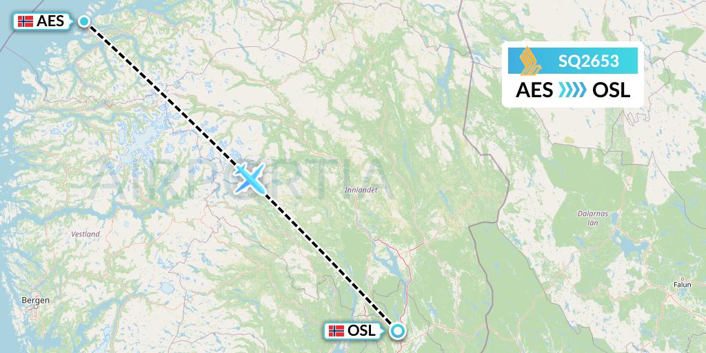 SQ2653 Singapore Airlines Flight Map: Alesund to Oslo