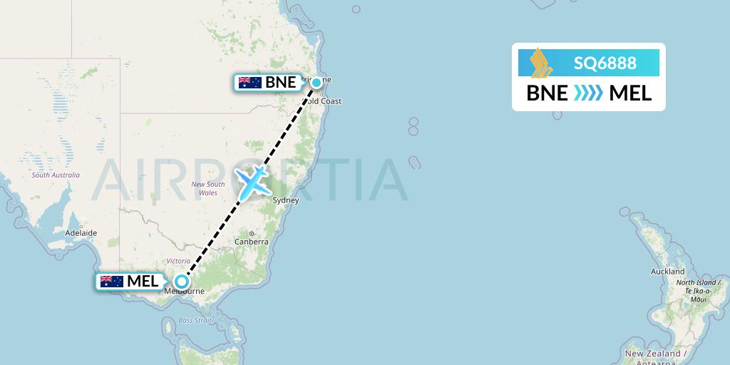 SQ6888 Singapore Airlines Flight Map: Brisbane to Melbourne