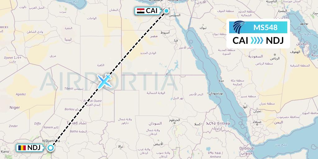 MS548 EgyptAir Flight Map: Cairo to N'Djamena
