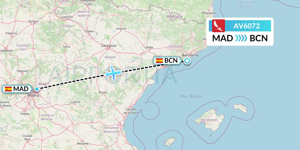 AV6072 Avianca Flight Map: Madrid to Barcelona