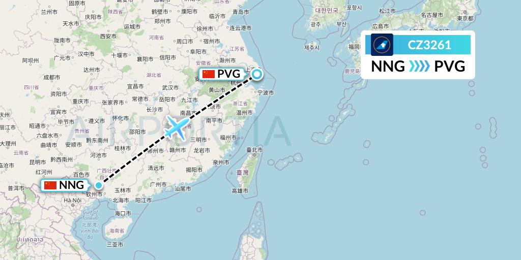 CZ3261 China Southern Airlines Flight Map: Nanning to Shanghai