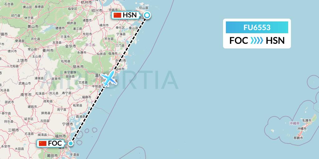FU6553 Fuzhou Airlines Flight Map: Fuzhou to Zhoushan