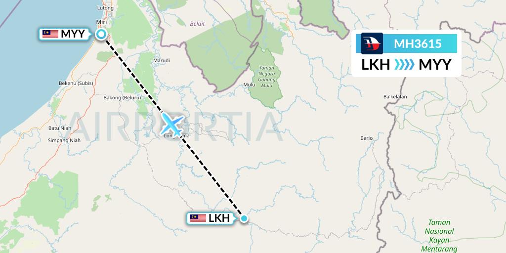MH3615 Malaysia Airlines Flight Map: Long Akah to Miri