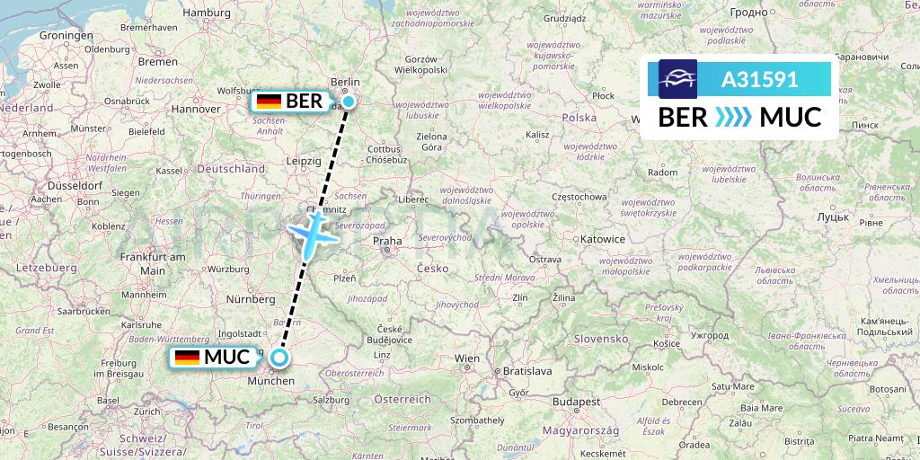 A31591 Aegean Airlines Flight Map: Berlin to Munich
