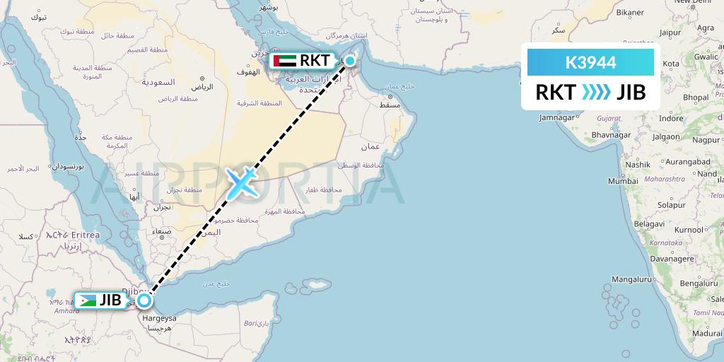 K3944 Taquan Air Flight Map: Ra'sal-Khaymah to Djibouti
