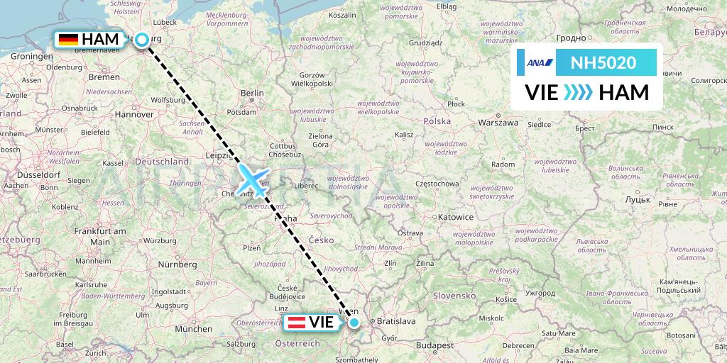 NH5020 All Nippon Airways Flight Map: Vienna to Hamburg