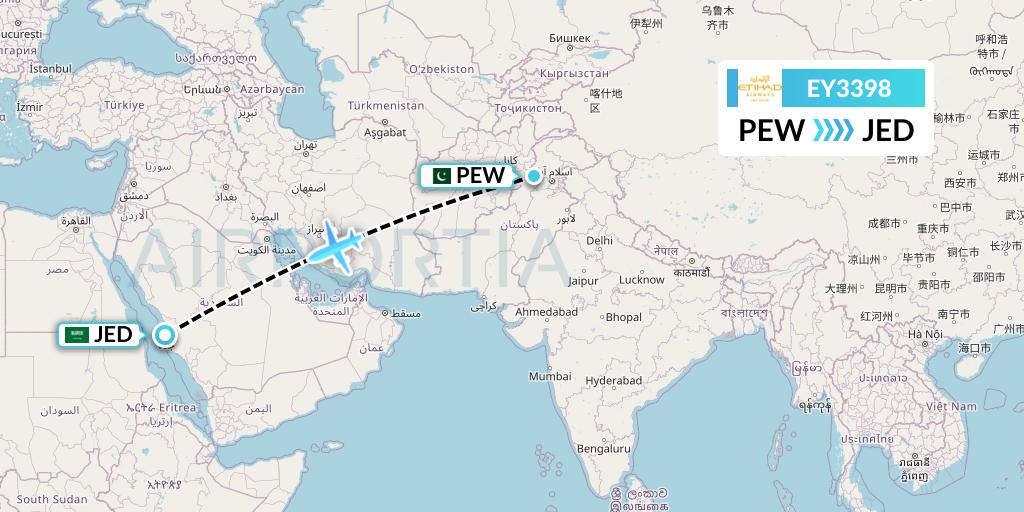EY3398 Etihad Airways Flight Map: Peshawar to Jeddah