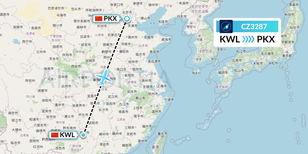 CZ3287 China Southern Airlines Flight Map: Guilin to Beijing