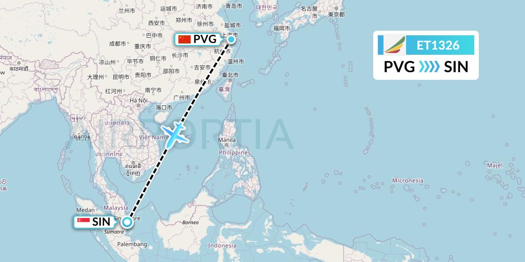 ET1326 Ethiopian Airlines Flight Map: Shanghai to Singapore