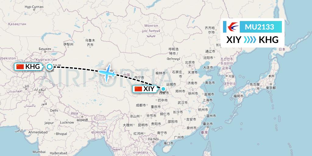 MU2133 China Eastern Airlines Flight Map: Xi'an to Kashgar