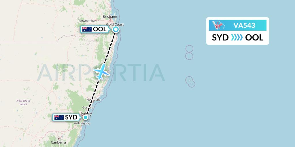 VA543 Virgin Australia Flight Map: Sydney to Gold Coast