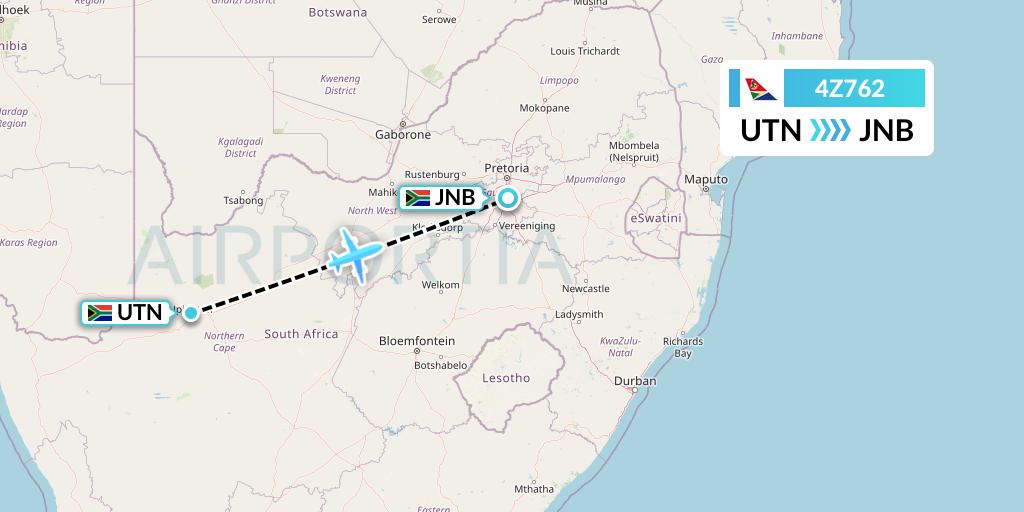 4Z762 Airlink Flight Map: Upington to Johannesburg