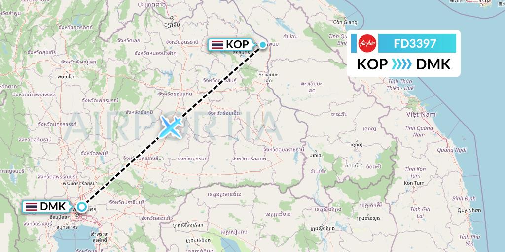 FD3397 Thai AirAsia Flight Map: Nakhon Phanom to Bangkok
