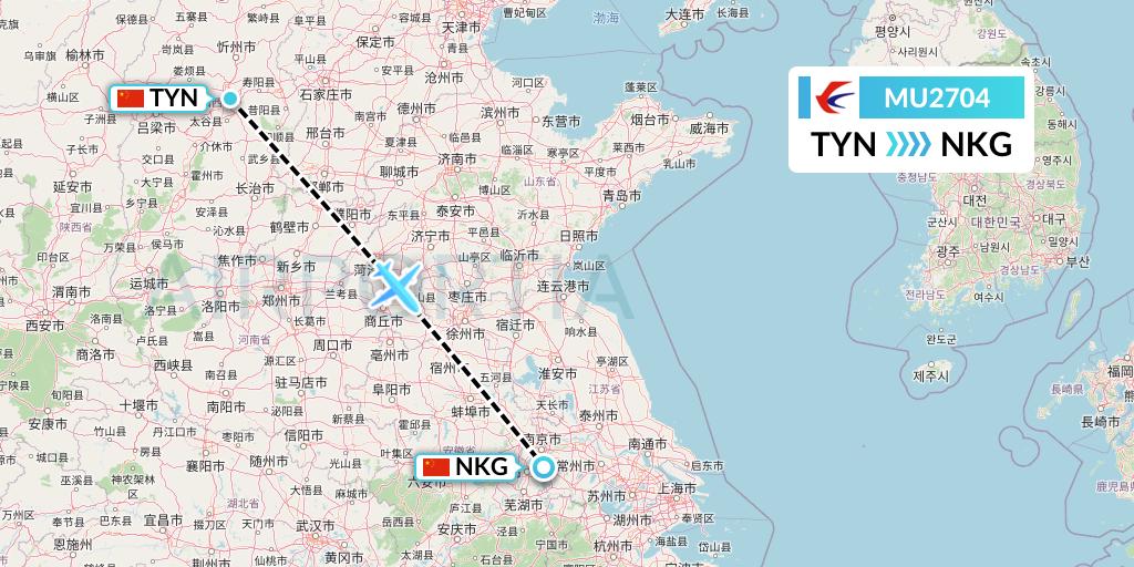 MU2704 China Eastern Airlines Flight Map: Taiyuan to Nanjing