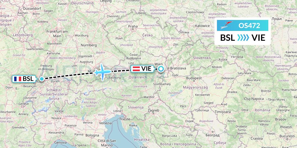 OS472 Austrian Airlines Flight Map: Basel to Vienna