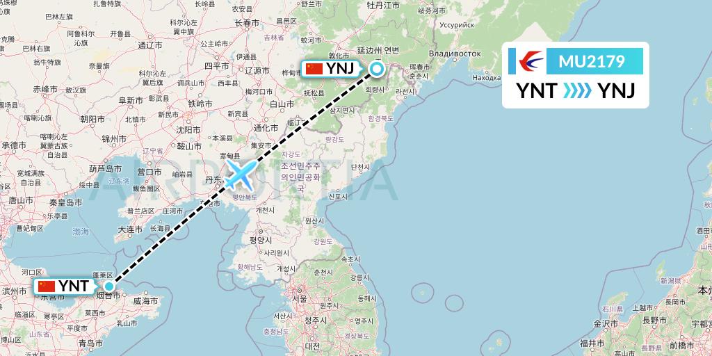 MU2179 China Eastern Airlines Flight Map: Yantai to Yanji