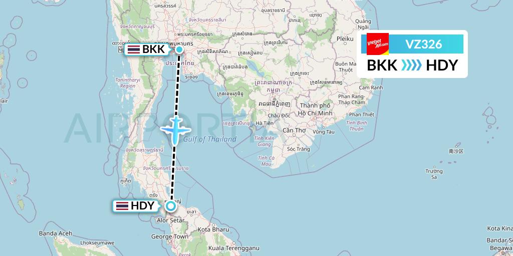 VZ326 Thai Vietjet Air Flight Map: Bangkok to Hat Yai