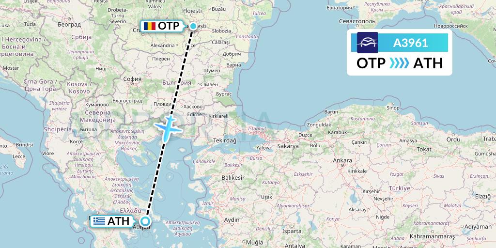 A3961 Aegean Airlines Flight Map: Bucharest to Athens