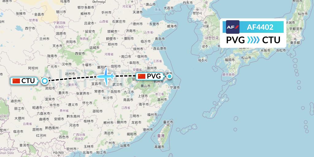 AF4402 Air France Flight Map: Shanghai to Chengdu