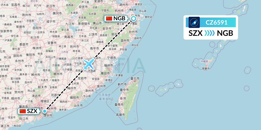 CZ6591 China Southern Airlines Flight Map: Shenzhen to Ningbo