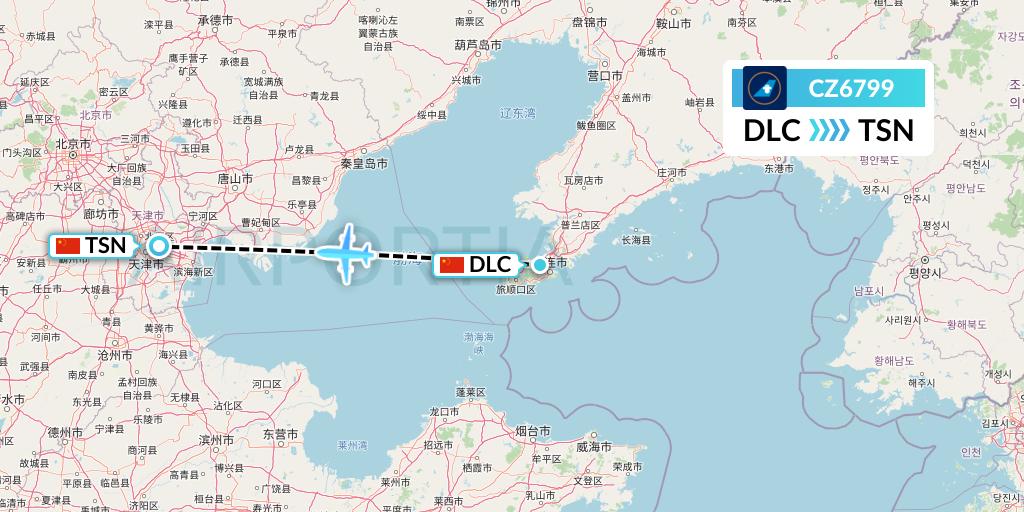 CZ6799 China Southern Airlines Flight Map: Dalian to Tianjin