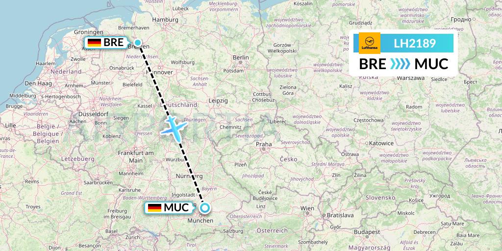 LH2189 Lufthansa Flight Map: Bremen to Munich