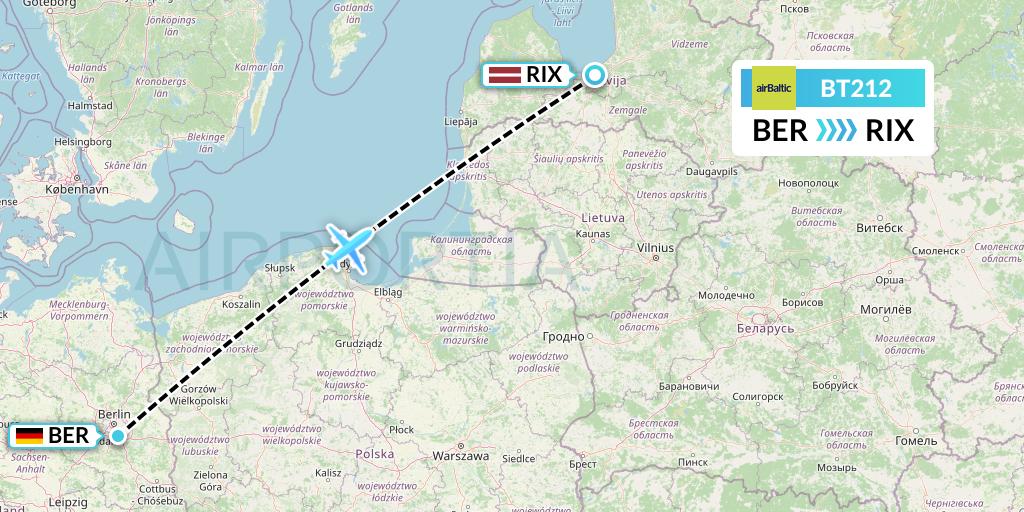 BT212 Air Baltic Flight Map: Berlin to Riga