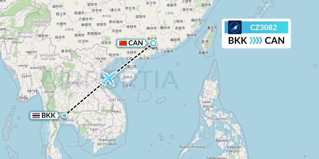 CZ3082 China Southern Airlines Flight Map: Bangkok to Guangzhou