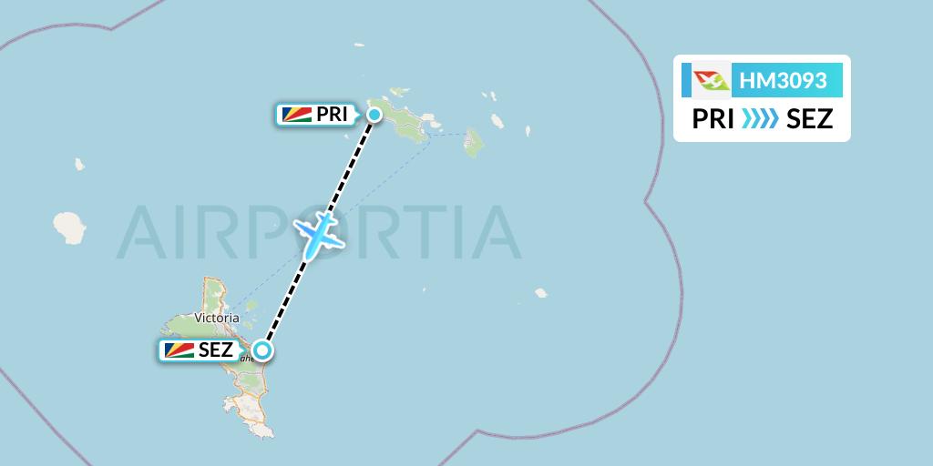 HM3093 Air Seychelles Flight Map: Praslin Island to Victoria