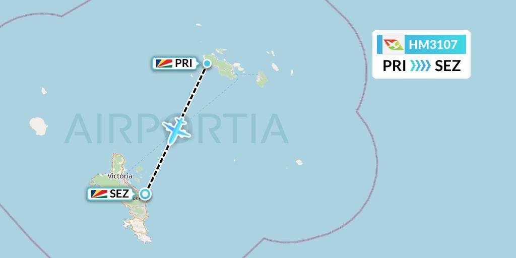 HM3107 Air Seychelles Flight Map: Praslin Island to Victoria
