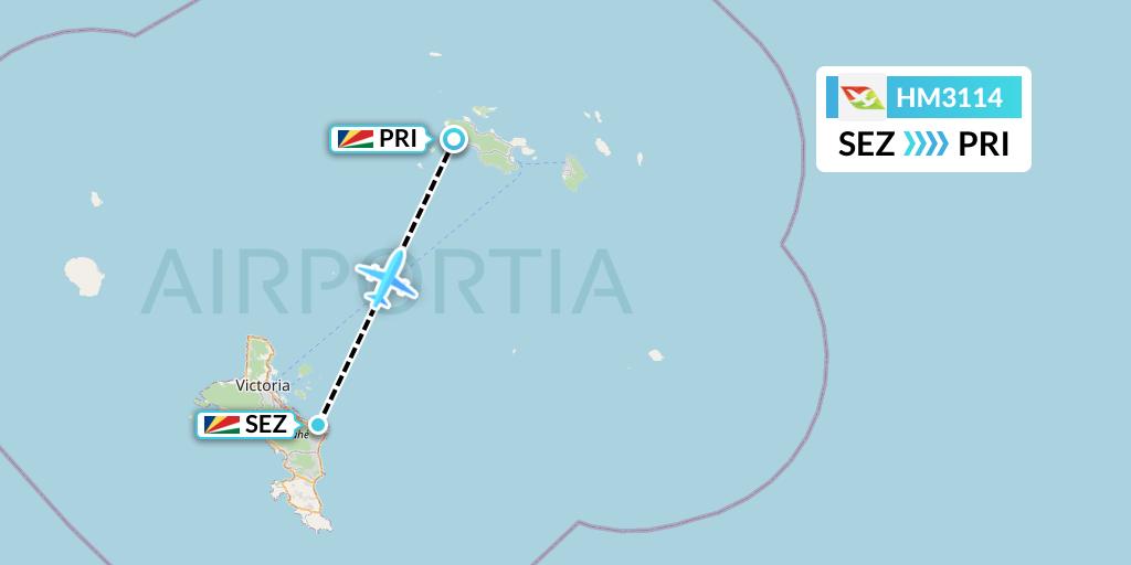 HM3114 Air Seychelles Flight Map: Victoria to Praslin Island