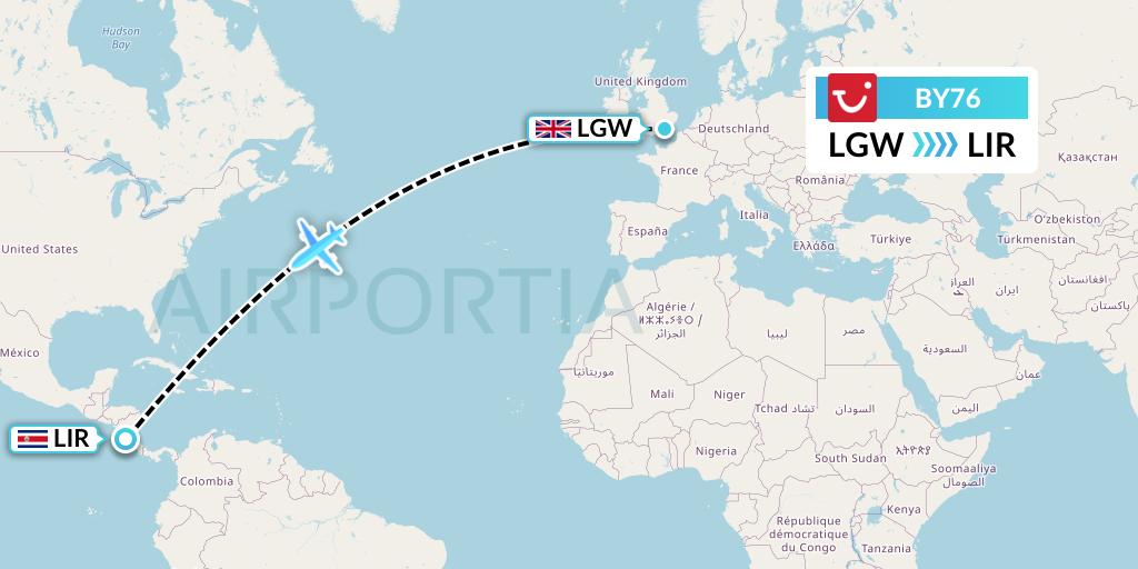 BY76 Flight Status TUI Airways London to Liberia (TOM76)