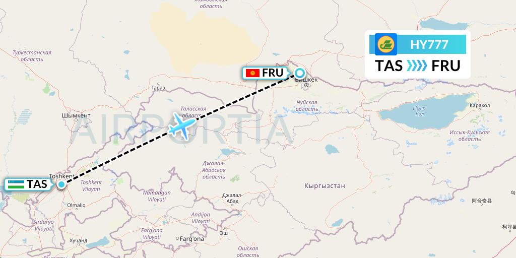 HY777 Uzbekistan Airways Flight Map: Tashkent to Bishkek