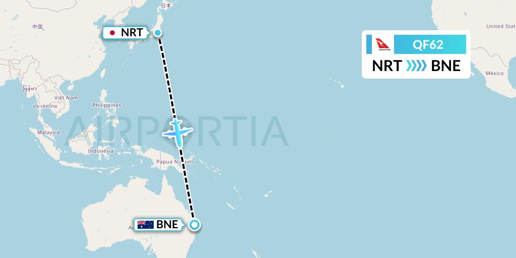 QF62 Qantas Flight Map: Tokyo to Brisbane