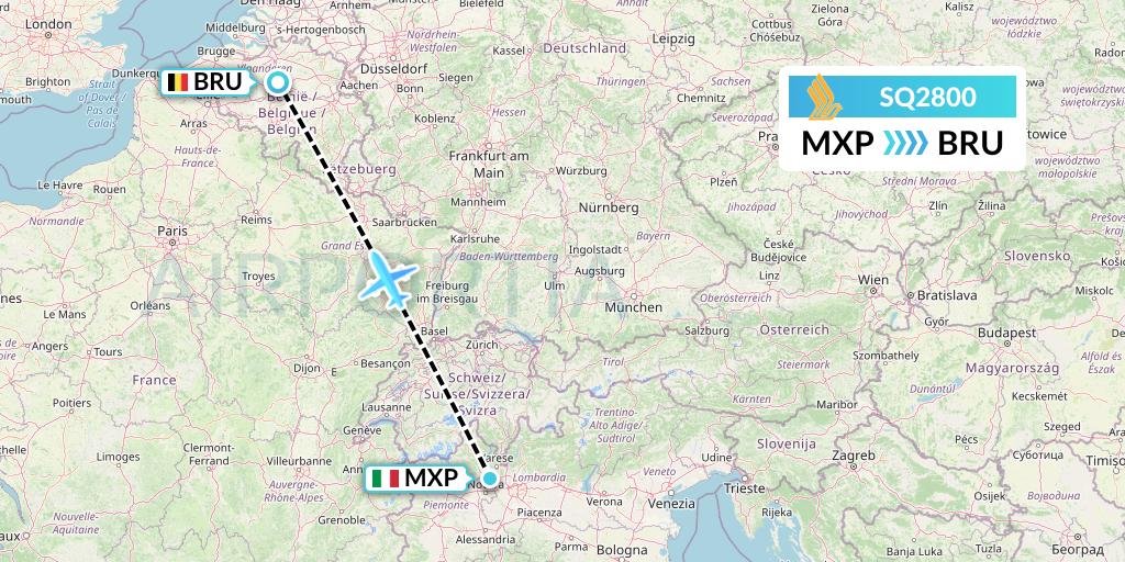SQ2800 Singapore Airlines Flight Map: Milan to Brussels