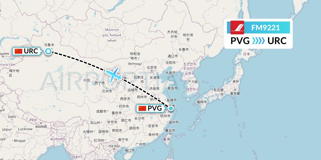 FM9221 Shanghai Airlines Flight Map: Shanghai to Urumqi