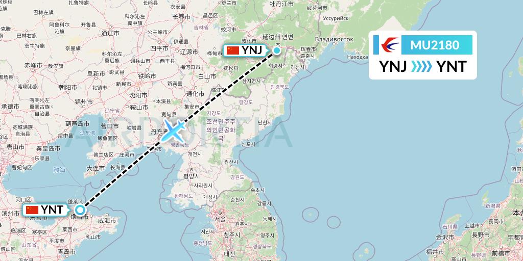 MU2180 China Eastern Airlines Flight Map: Yanji to Yantai