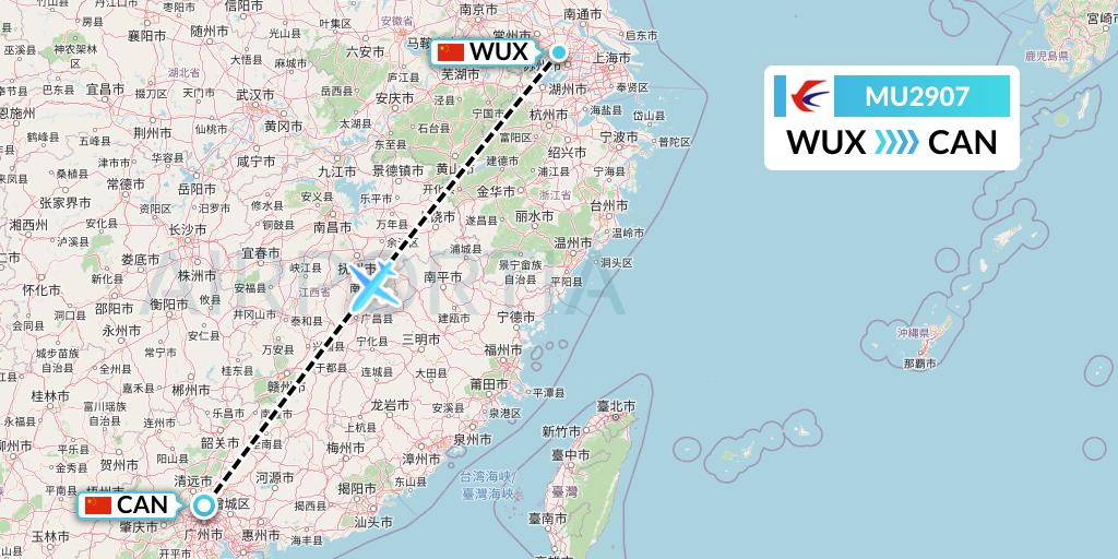 MU2907 China Eastern Airlines Flight Map: Wuxi to Guangzhou