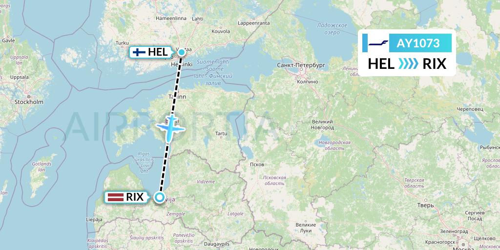 AY1073 Finnair Flight Map: Helsinki to Riga
