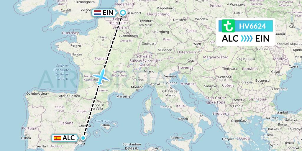 HV6624 Transavia Flight Map: Alicante to Eindhoven