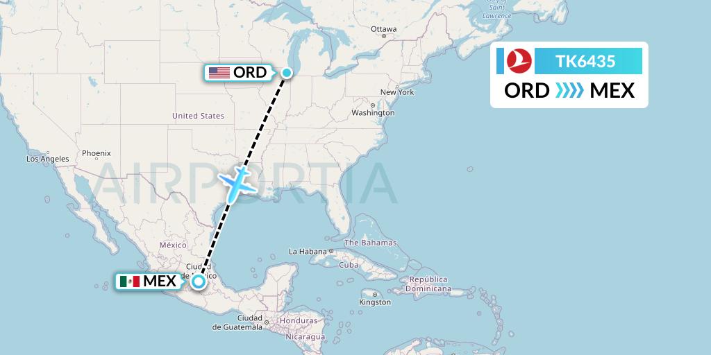 TK6435 Turkish Airlines Flight Map: Chicago to Mexico City