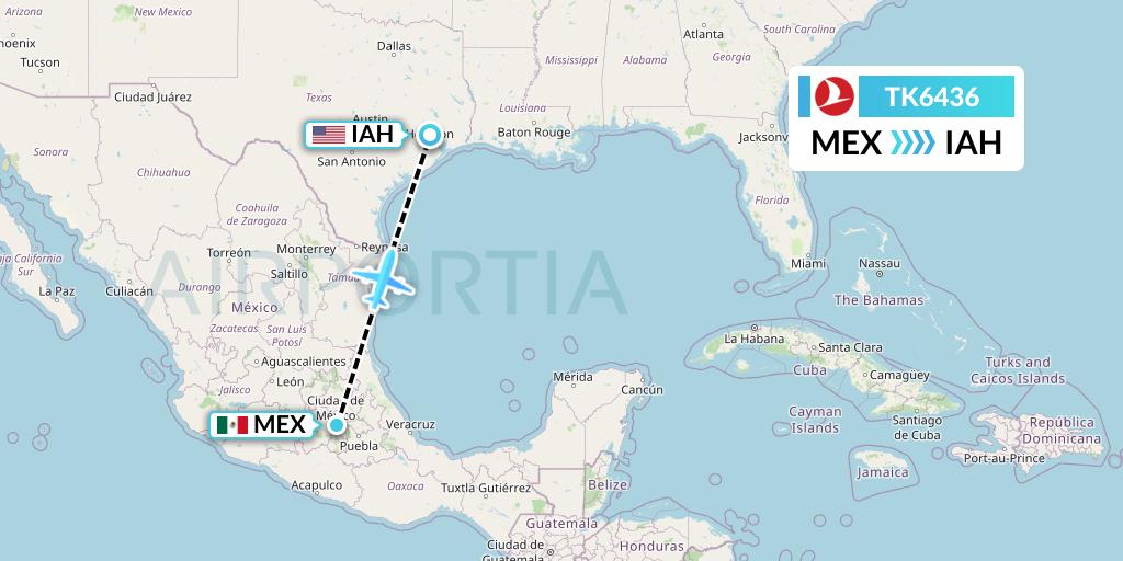 TK6436 Turkish Airlines Flight Map: Mexico City to Houston