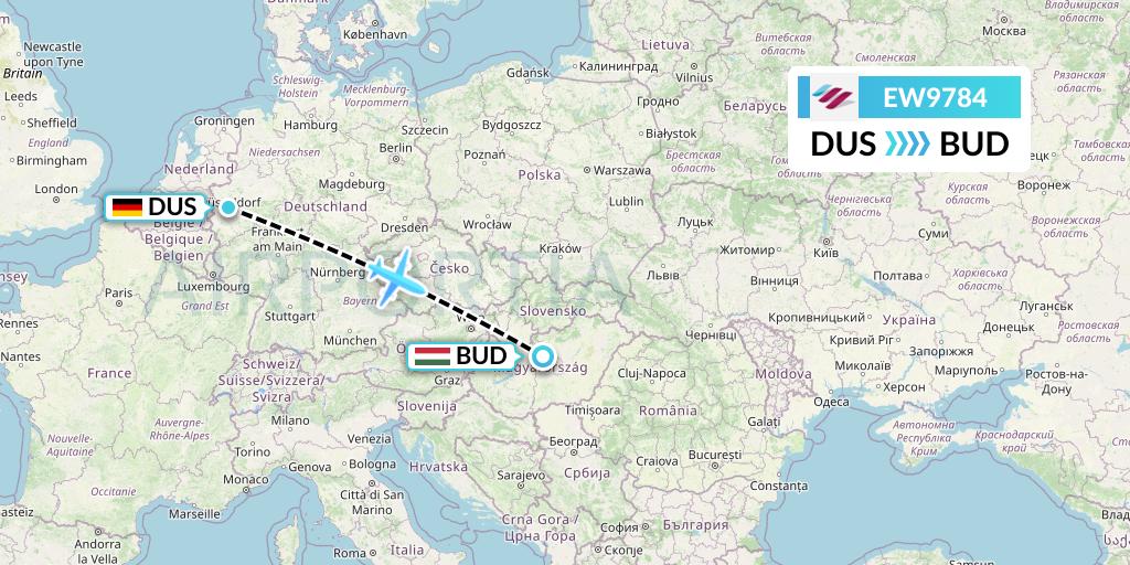 EW9784 Eurowings Flight Map: Dusseldorf to Budapest