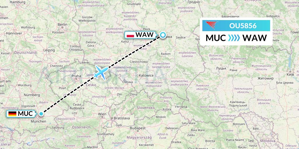OU5856 Croatia Airlines Flight Map: Munich to Warsaw